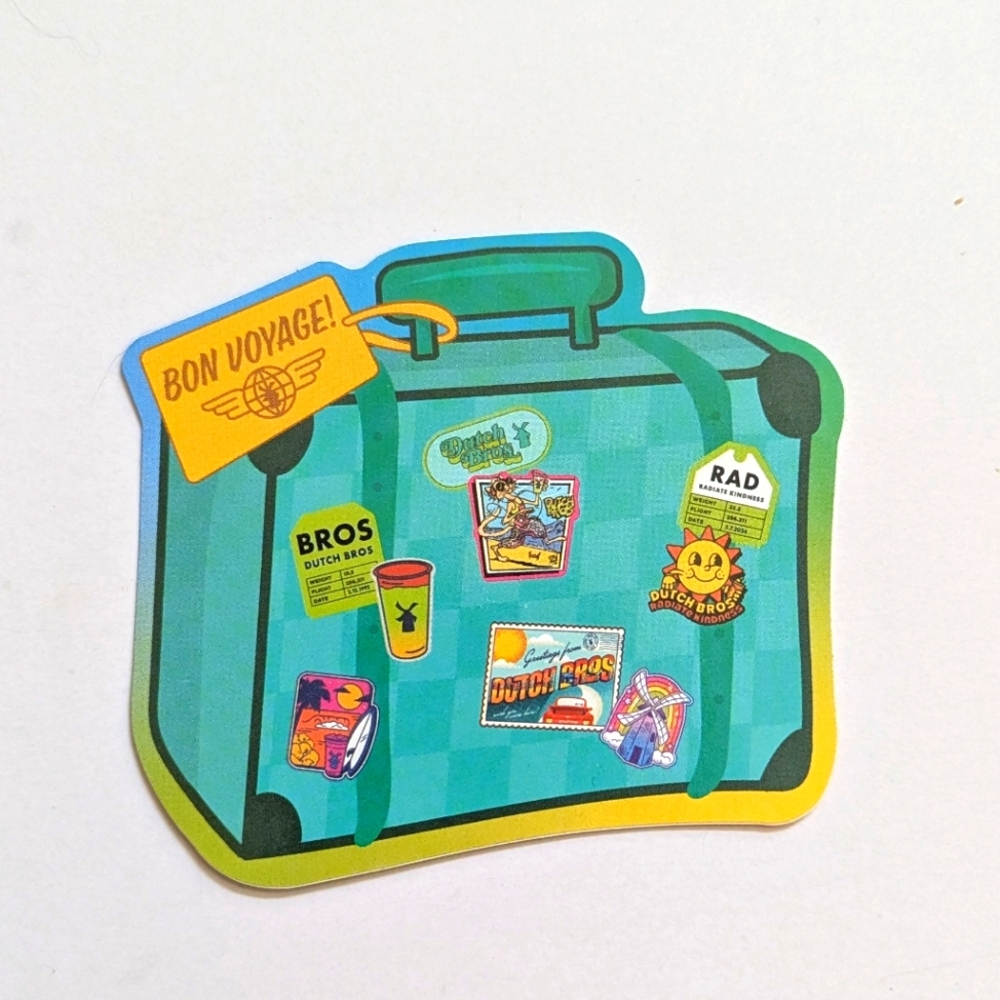 Colorful Travel-Themed Dutch Bros Sticker